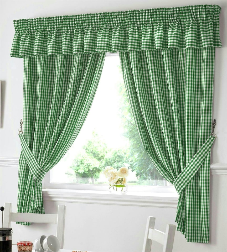 image 1 of Gingham Kitchen Curtain Pelmet Green - 353 cm x 25cm