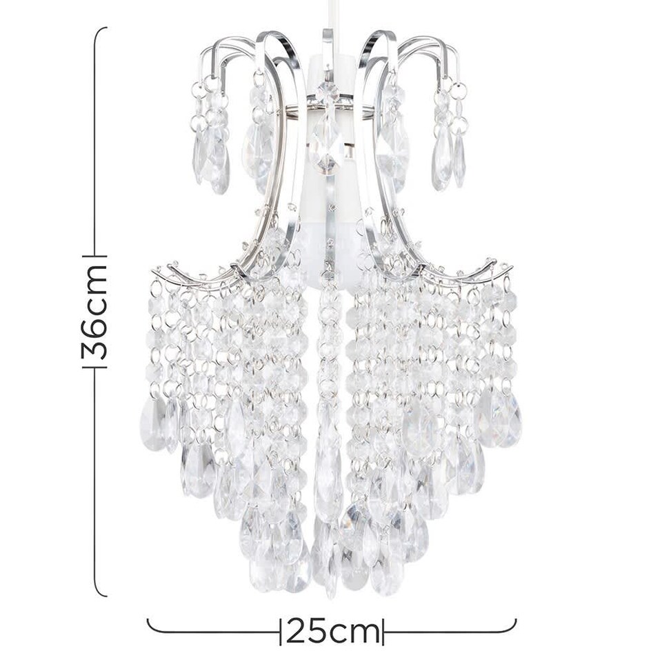 image 1 of ValueLights Modern Silver Chrome Ceiling Pendant Light Shade With Clear Acrylic Droplets