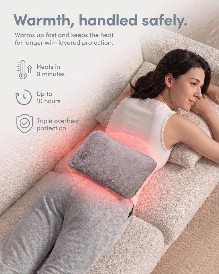 image 1 of Keplin Rechargeable Electric Hot Water Bottle Flannel Cover Auto Shut Off