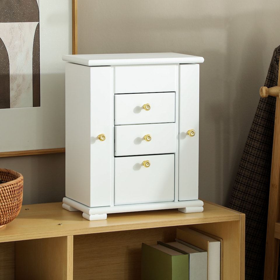 image 1 of HOMCOM 4-Tier Large Jewellery Box with Mirror and 3 Drawers, White