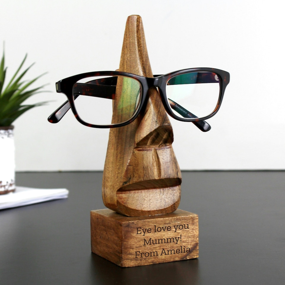 image 1 of Personalised Wooden Nose-Shaped Glasses Holder Silver