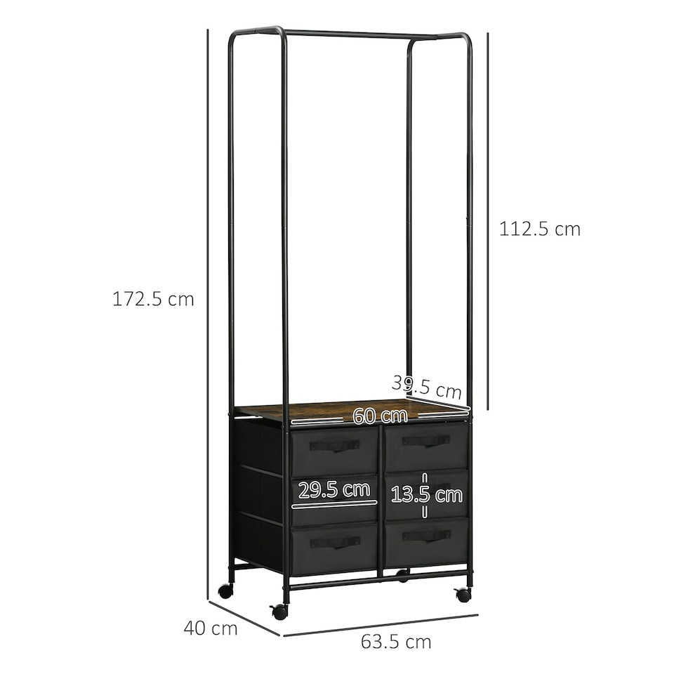 image 1 of HOMCOM Hanging Clothes Rail Clothes Rack w/ 6 Fabric Drawers for Hallway Bedroom