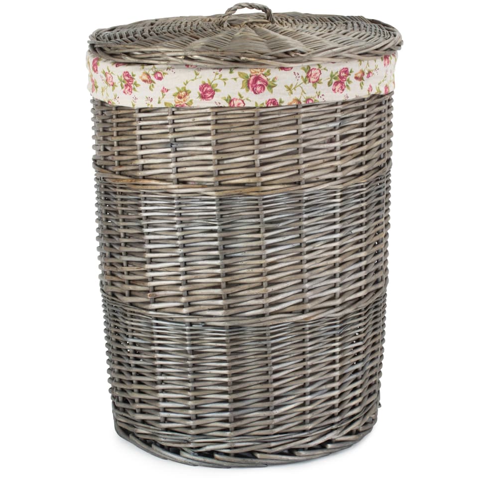 image 1 of Antique Wash Round Linen Basket Set 2 With Garden Rose Lining | Multi | Garden Rose