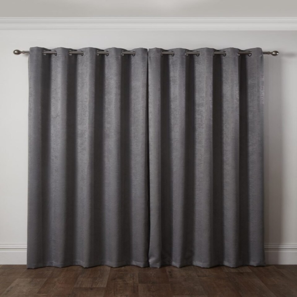 image 1 of Metro Thermal Blackout Eyelet Curtains 116cm x 137cm Silver Grey | Grey