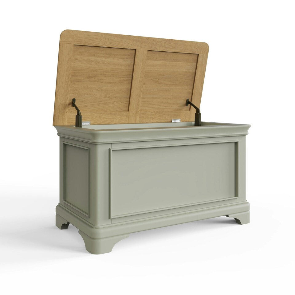 image 1 of Faire Ottoman Blanket Box in Sage Green with Oak Top Green