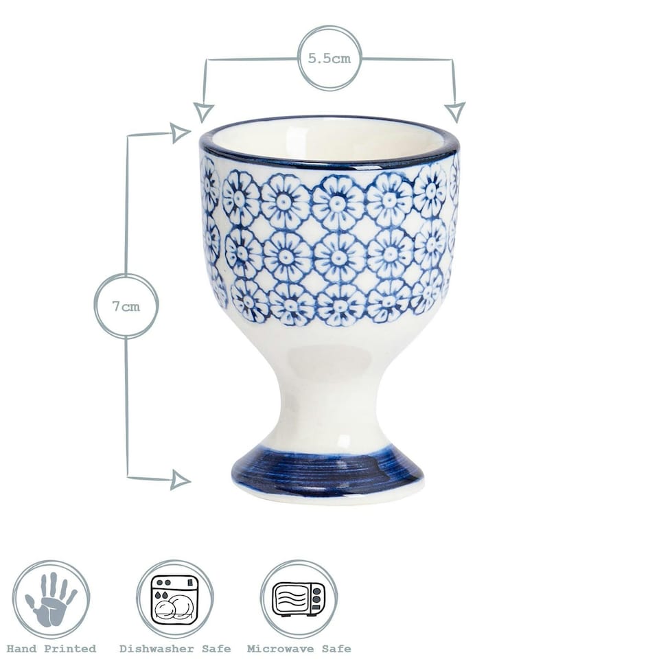 image 1 of Nicola Spring Hand-Printed Egg Cups - 5.5cm - Navy - Pack of 2