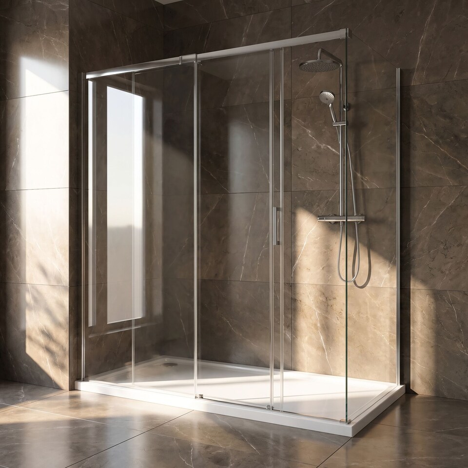 image 1 of Balterley Rectangular Stone Resin Premium Shower Tray with Corner Waste Position - Balterley | White | White