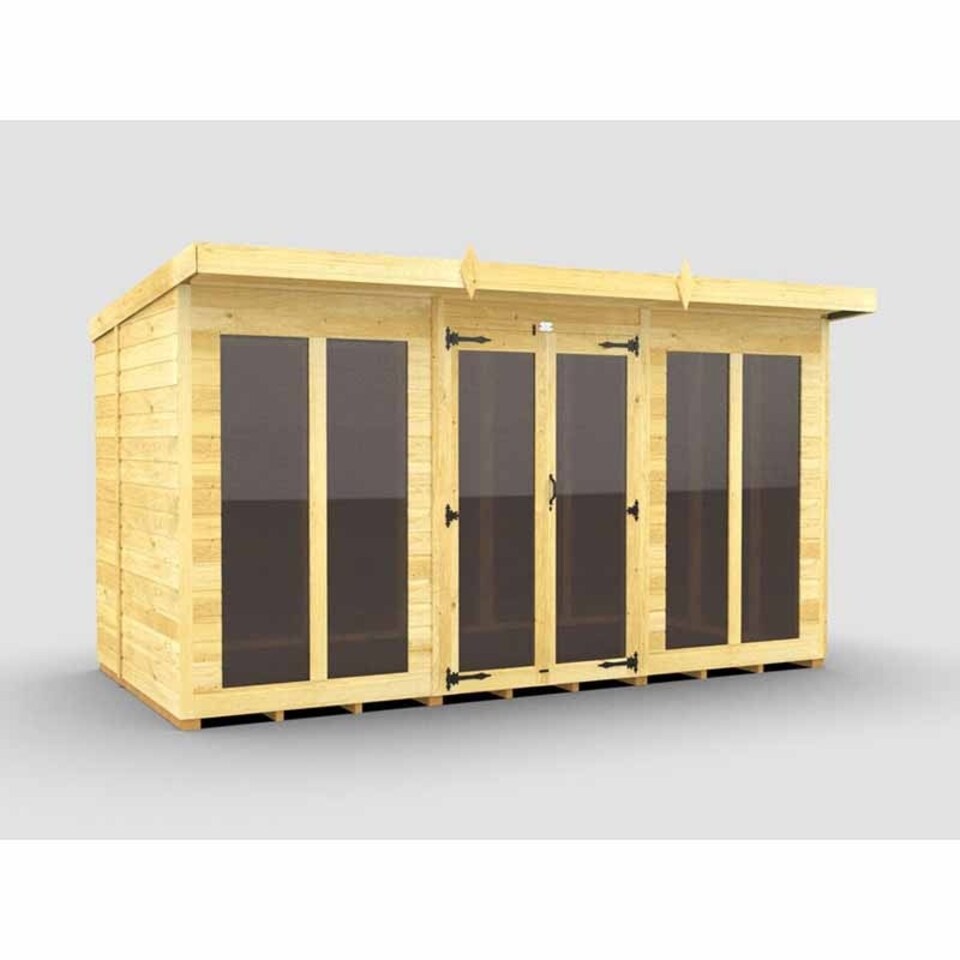 image 1 of 12ft x 6ft Pent Summer House (Full Height Window) - Wood - L178 x W358 x H201 cm Brown
