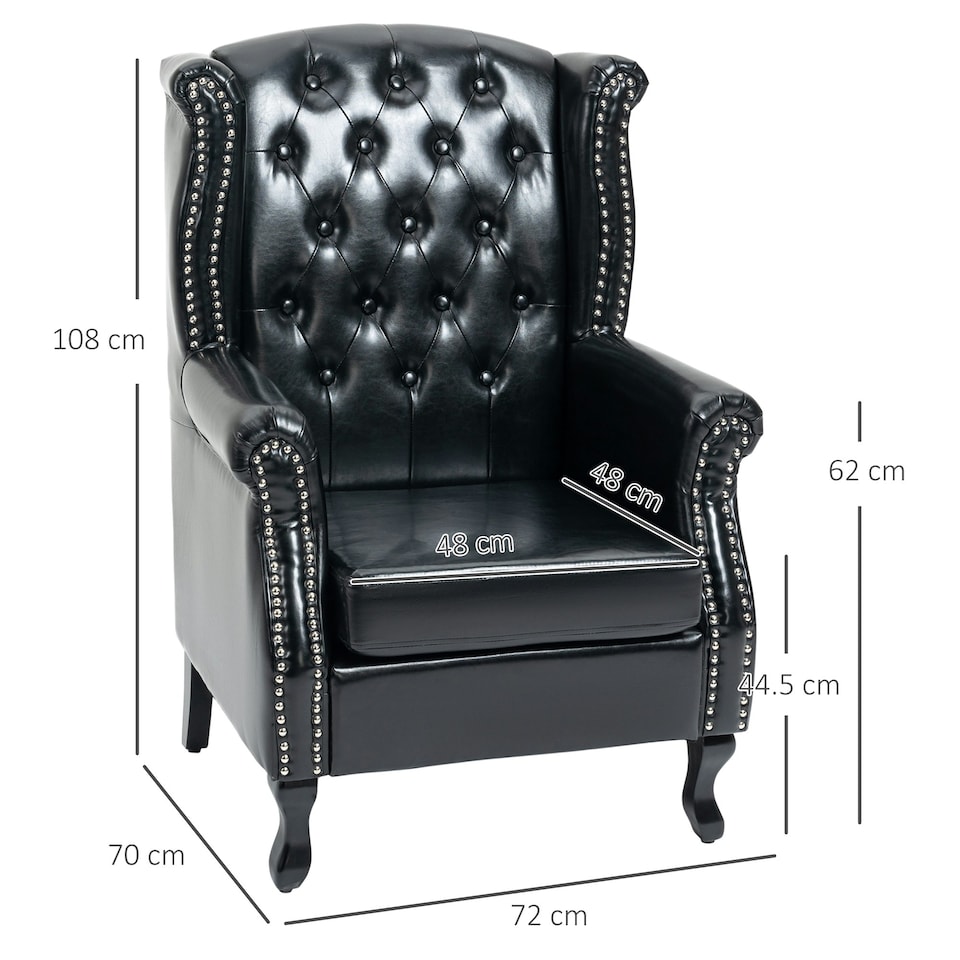 image 1 of HOMCOM Chesterfield-style Wing Back Armchair Tufted Accent Chair Black