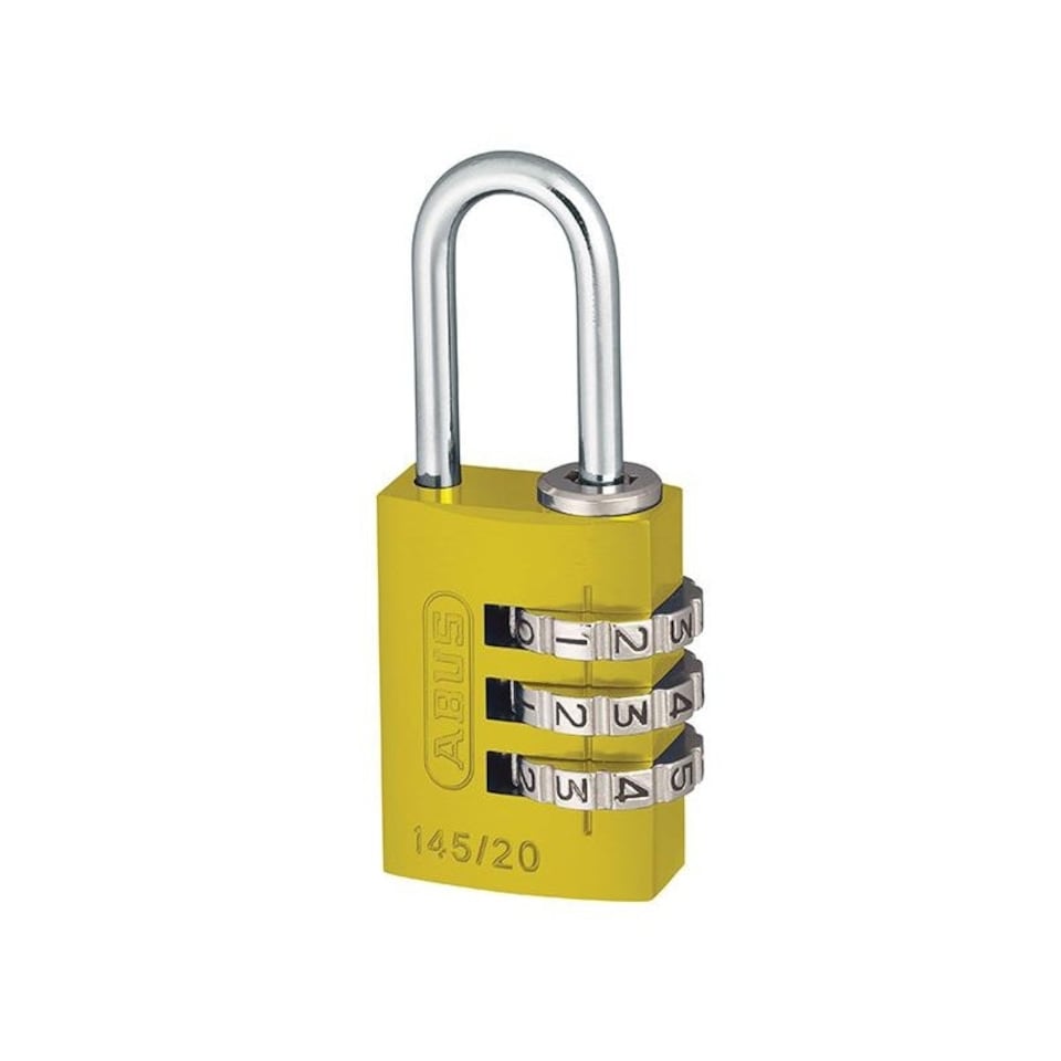 Abus Mechanical 145 Series Aluminium Combination Padlock - Yellow - 20 mm