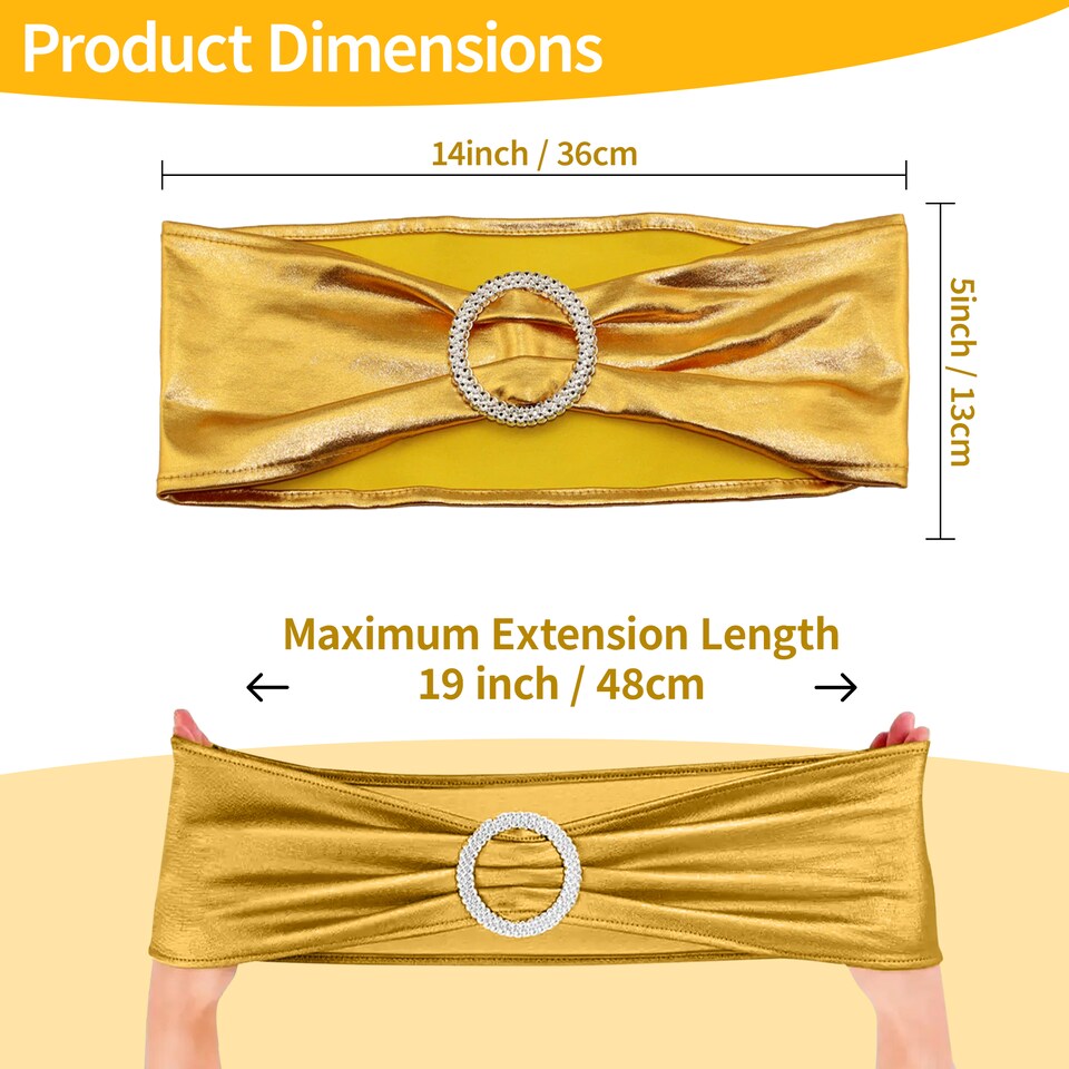 image 1 of 36cm x 13cm Synthetic Fabric Shiny Chair Band with Buckle - 10pcs