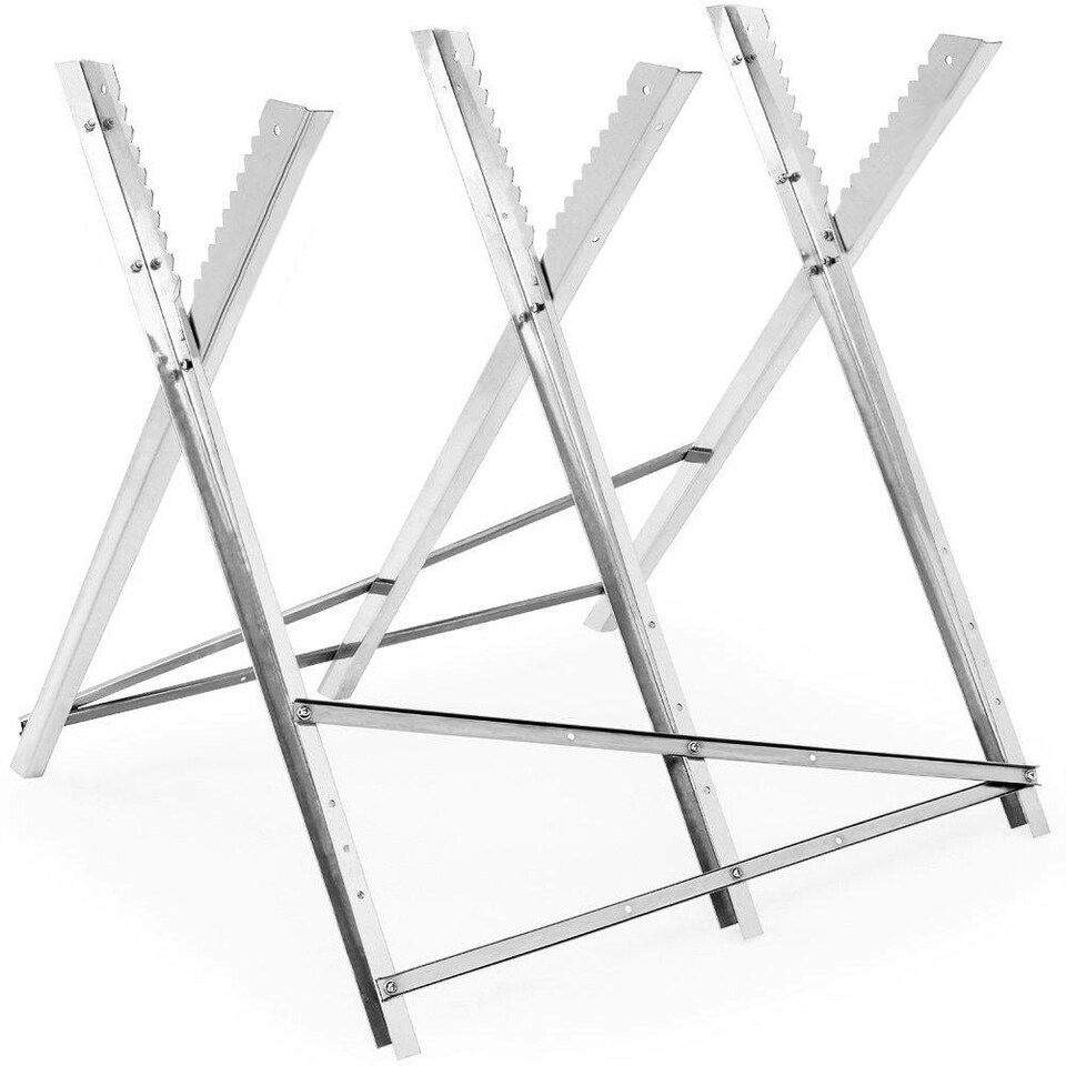 image 1 of Oypla Log Folding Saw Horse Holder Timber Cutting Chainsaw Trestle Silver