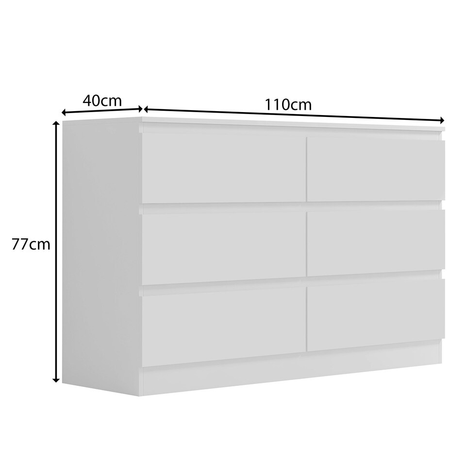 image 1 of FWStyle Carlton 6 Drawer Wide 3+3 Chest Of Drawers - Matt White