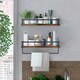 image 2 of Industrial 2PC Tier Wooden Floating Shelves with Hanging Rail Brown