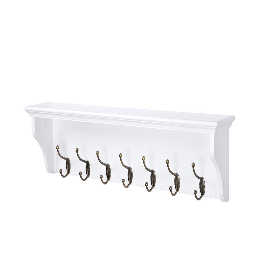 image 1 of Elegant Brands Richmond Wall-Mounted Coat Rack with 7 Hooks and Shelf White | M