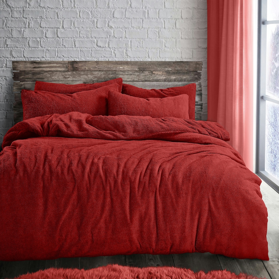 image 1 of Velosso Plain Teddy Fluffy and Warm Fleece Duvet Cover Set Red | Red | Super King