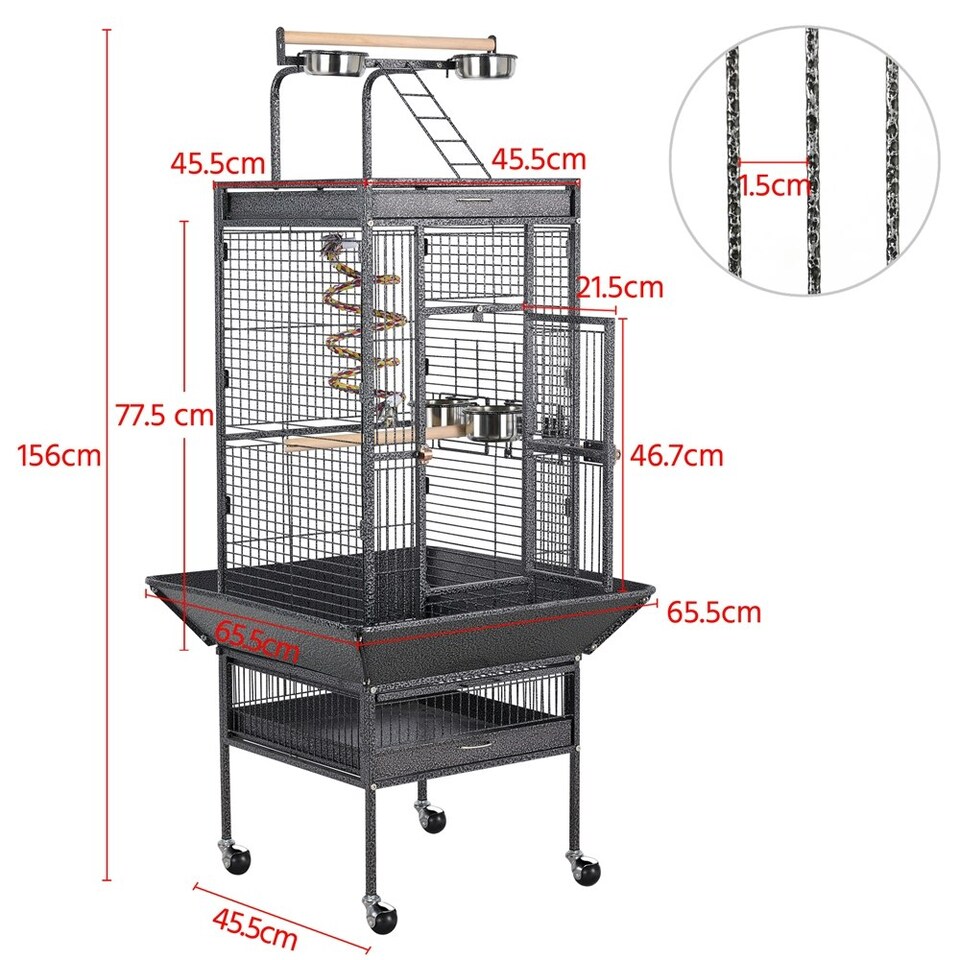 image 1 of Yaheetech 156 cm Tall Play Top Rolling Metal Bird Cage Black