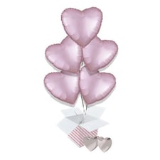 Pastel Pink Satin Luxe Heart Foil Helium Balloon Bouquet - 5 Inflated Balloons In A Box