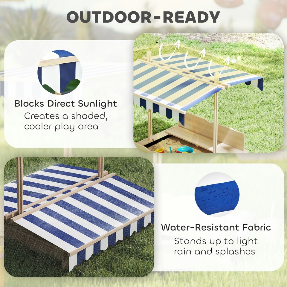 image 1 of Outsunny Kids Square Wooden Sandpit, Children Sandbox Outdoor Playset