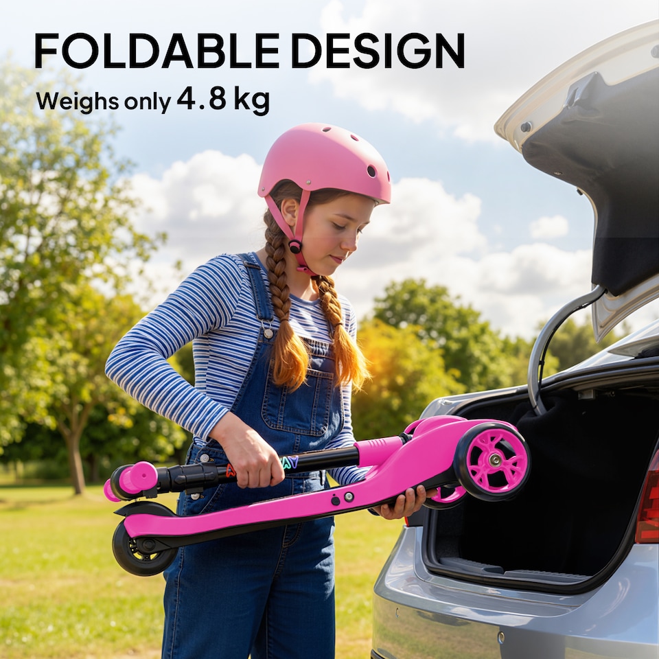 image 1 of AIYAPLAY Electric Scooter for Age 6-10, 3 Wheel Foldable Kids Scooter | Pink