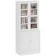 image 1 of HOMCOM Modern Bookcase with Glass Doors, Display Storage Cabinet with Adjustable Shelves for Living Room, Study, Home Office, Kitchen Cupboard with Small Open Counter, White