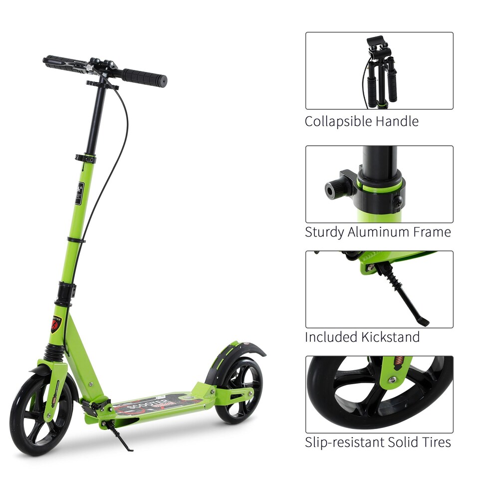 image 1 of HOMCOM Teens Adult Kick Scooter Fold Adjust 14+ w/ Dual Brake System Green