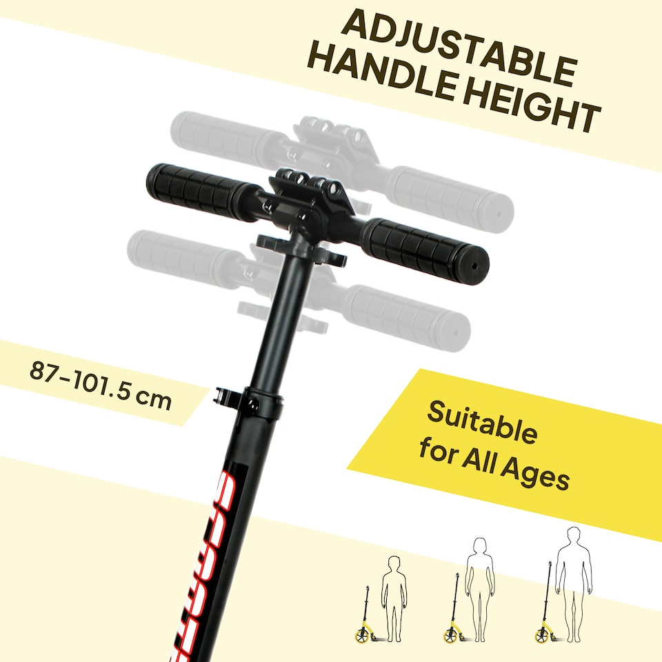 image 1 of HOMCOM Foldable Kick Scooter with Double Shock Absorption and Big Wheels, Height Adjustable Aluminium Frame Big Wheel Scooter for 14 older Teens Adult - Yellow | Yellow | Yellow | 92.5L x 37.5W x 82-97H cm