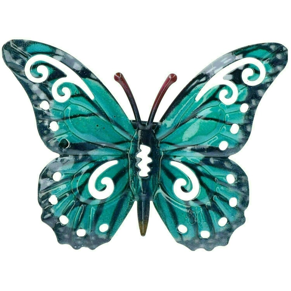 image 1 of Small Blue Metal Butterfly Garden/Home Wall Art Ornament 11x8.5cm