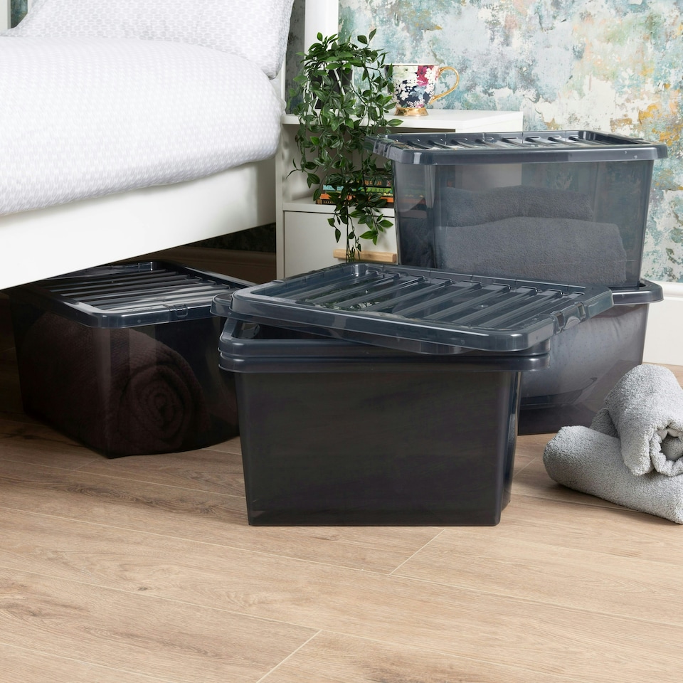 image 1 of Wham Crystal 5 x 28L Stackable Plastic Storage Boxes with Lids Black