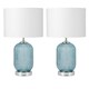 image 1 of First Choice Lighting Set of 2 Turquoise Ribbed Glass Lamps with White Shades Chrome | White