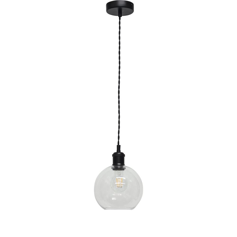 First Choice Lighting Barnum - Clear Glass Globe Black Retro Pendant Fitting
