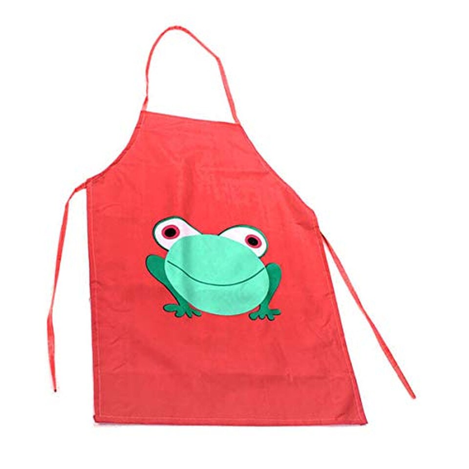 image 1 of Children's Waterproof Cartoon Frog Apron PVC Washable Art Craft Cooking Painting Messy Activity Apron with Adjustable Waist Tie Age 2-8