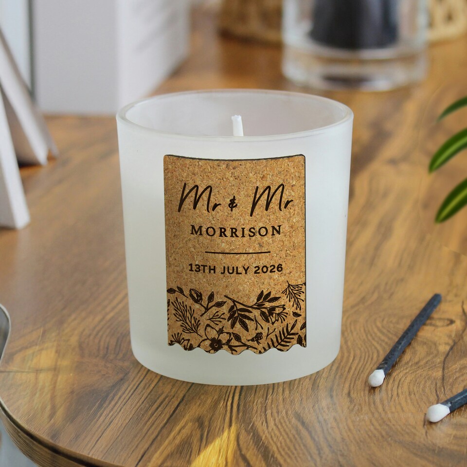 image 1 of Personalised Wedding Cork Label Candle Jar Clear