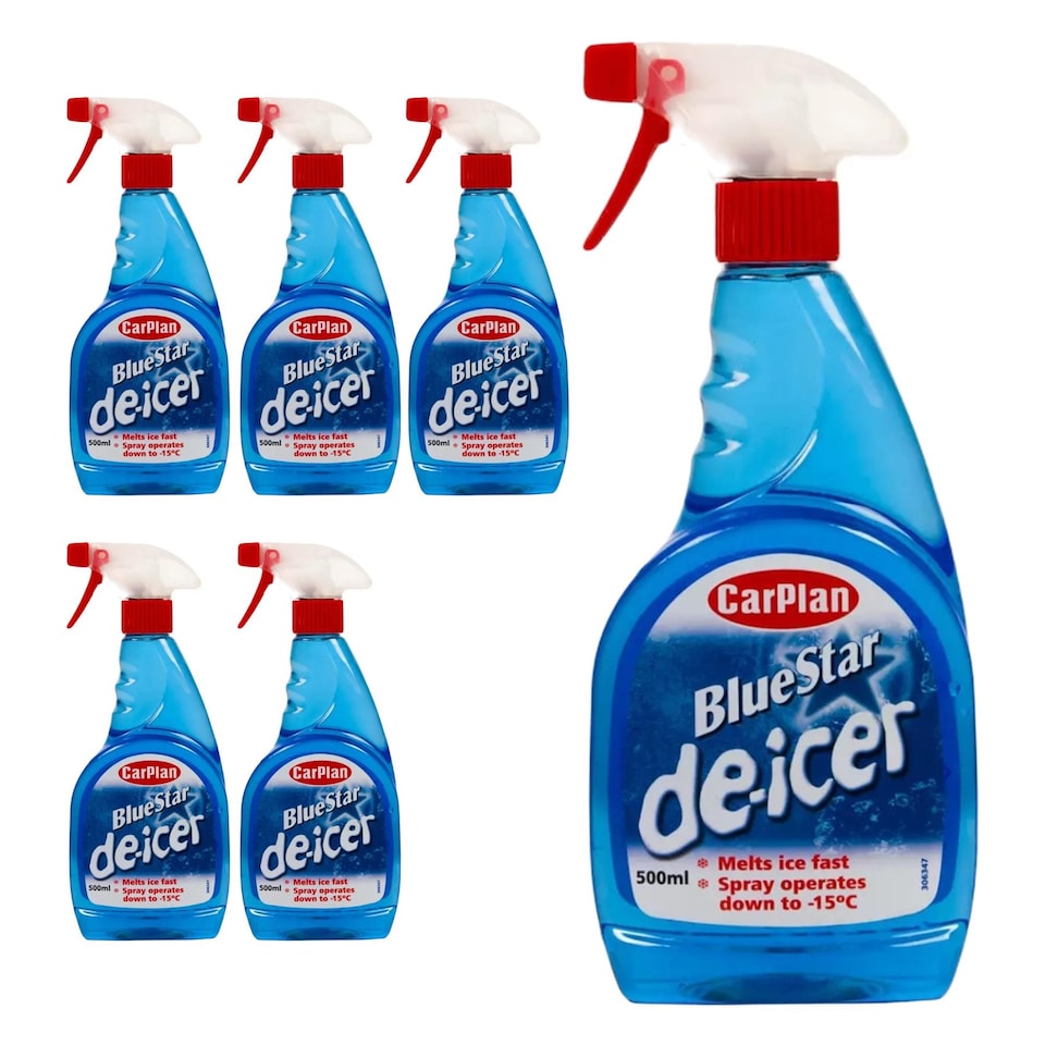 image 1 of CarPlan Blue Star De-Icer Trigger Spray 500ml x6 Winter Treatment 3L Ice Melt