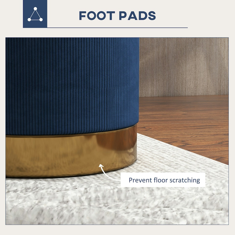image 1 of HOMCOM Modern Round Footstool, Fabric Upholstered Foot Rest, Dark Blue