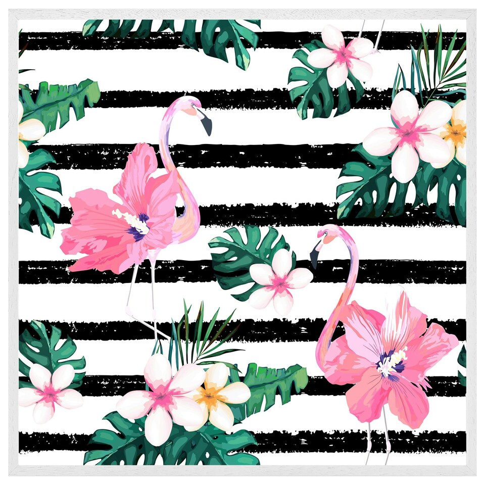 image 1 of Floral flamingos (Picutre Frame) White | XS