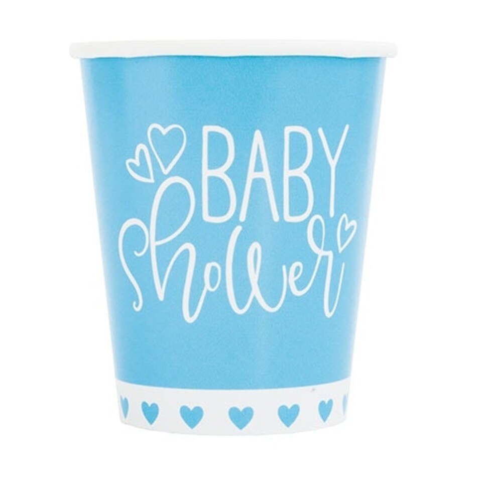 Blue Hearts Baby Shower Paper Cups 270ml - Pack of 8