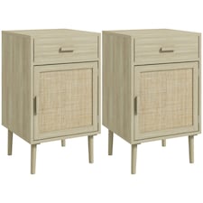 HOMCOM Bedside Tables Set of 2 with Drawer Cabinet Adjustable Shelf Natural