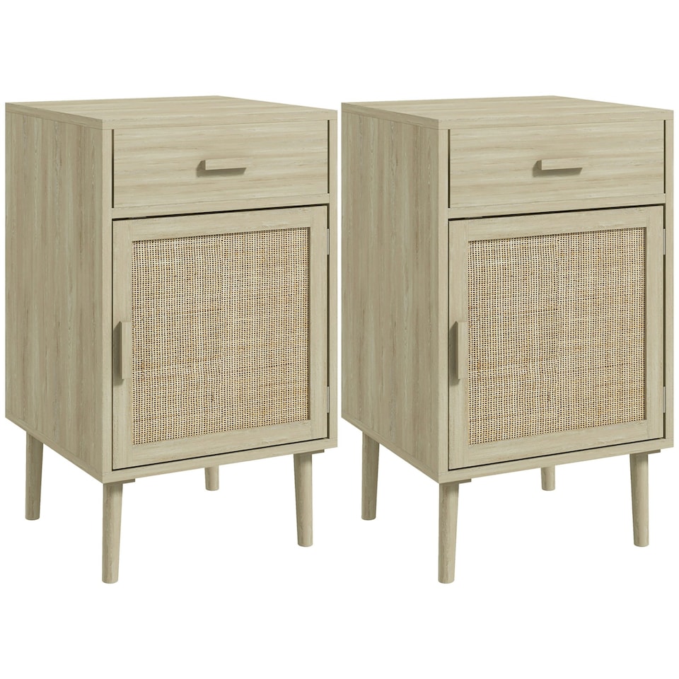image 1 of HOMCOM Bedside Tables Set of 2 with Drawer Cabinet Adjustable Shelf Natural