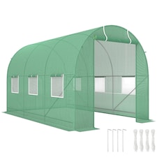 Outsunny 3.5 x 2m Walk-In Polytunnel Greenhouse with Roll Up Door Windows Green