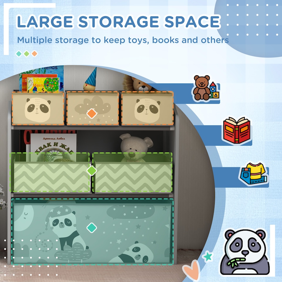 image 1 of ZONEKIZ Kids Storage Unit with 6 Boxes, Toy Storage Organiser, Grey