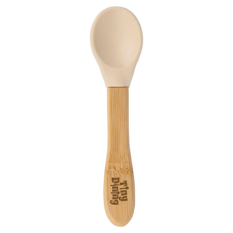 image 1 of Tiny Dining Bamboo Silicone Tip Spoon - Beige - Children's Baby Toddler Soft Curved Feeding Weaning Spoon
