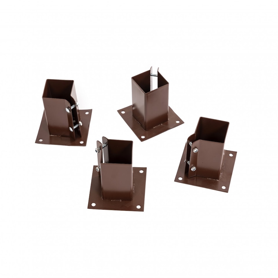 image 1 of 4x Heavy Duty Bolt Down Fence Post Shoe Grip Holder - 100 x 100mm | Brown | 4