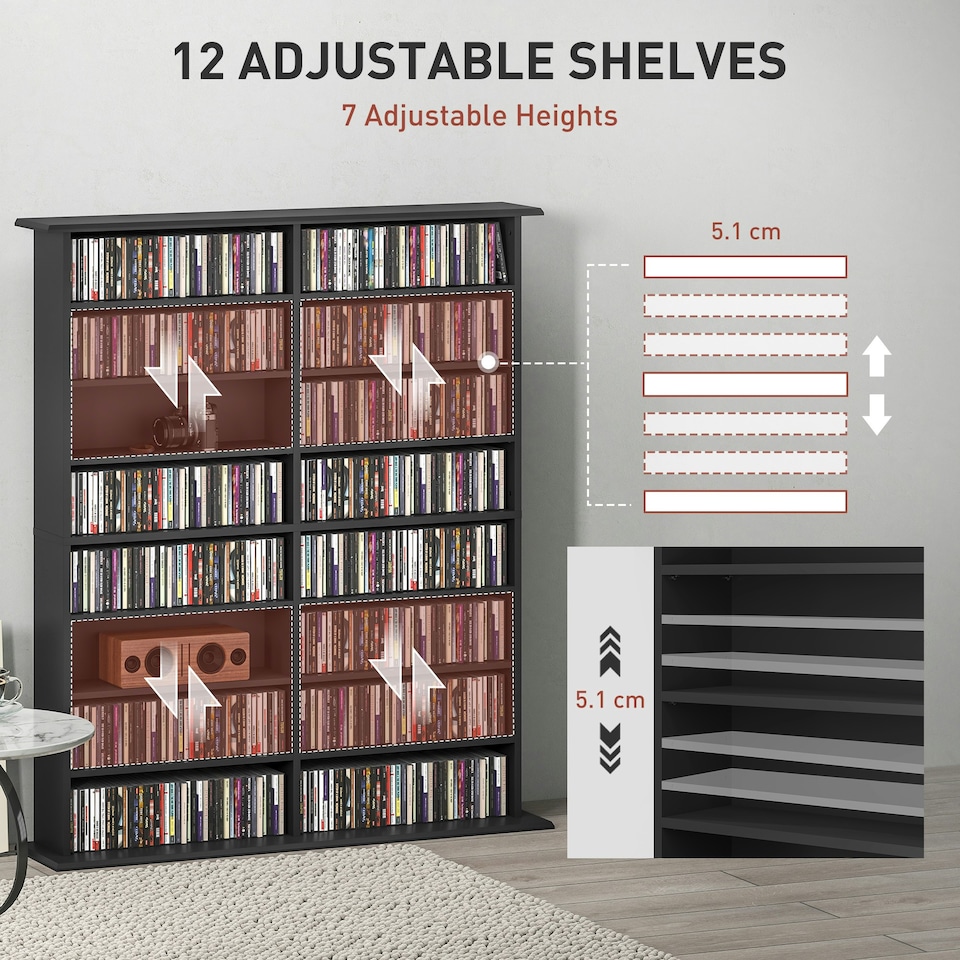 image 1 of HOMCOM CD Storage Unit DVD Tower Blu-ray Storage Shelf for Office, Black Black