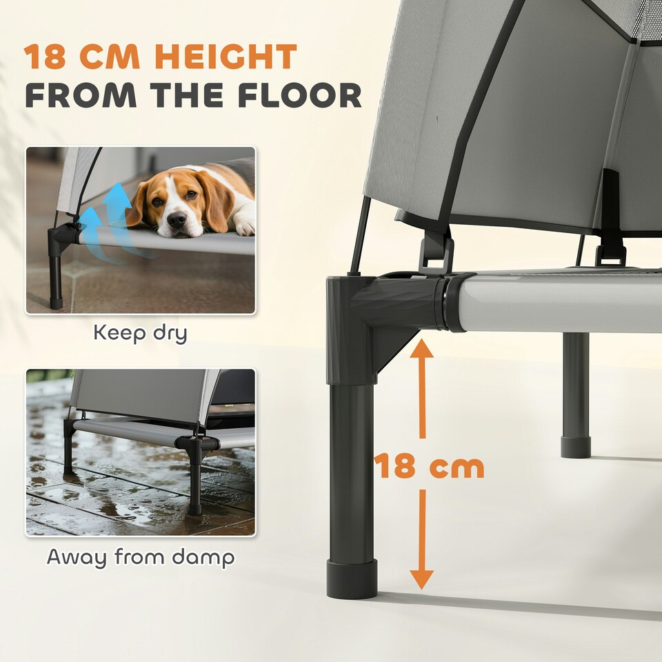image 1 of PawHut Portable Elevated Dog Bed with Removable Canopy Grey | S