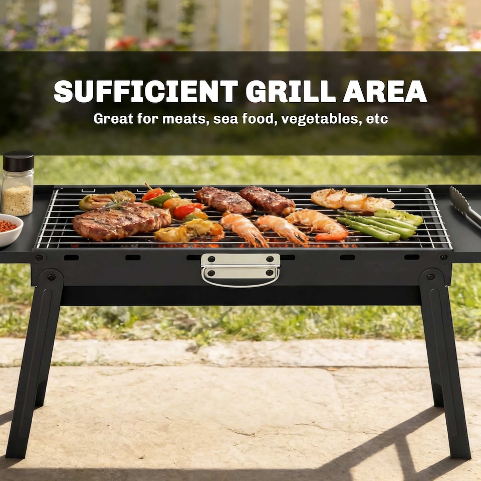 image 1 of Outsunny BBQ Grill, Charcoal Barbecue with 2 Side Shelves and Handle