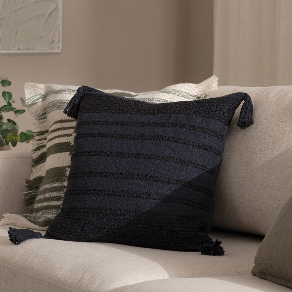 image 1 of Yard Larch Woven Cushion, Black, 45 x 45cm