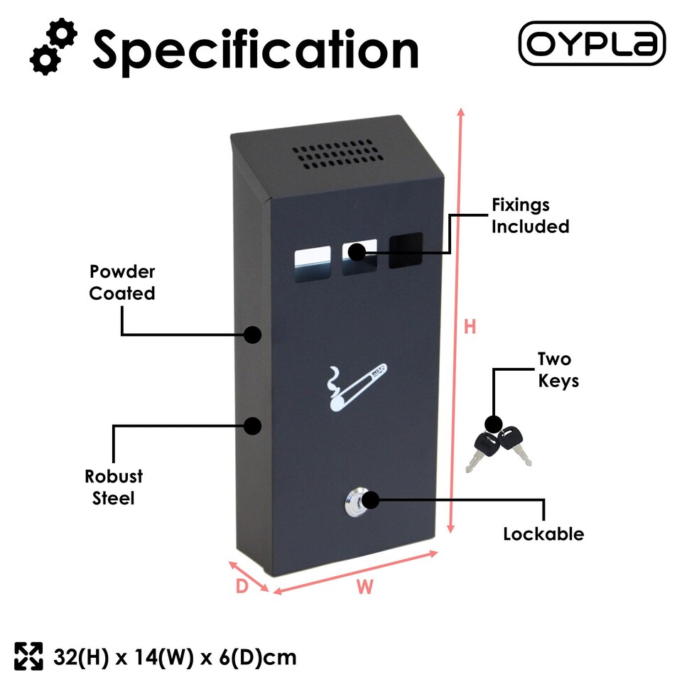 image 1 of Slim Wall Mounted Outdoor Pub Ashtray Ash Tray Cigarette Steel Bin