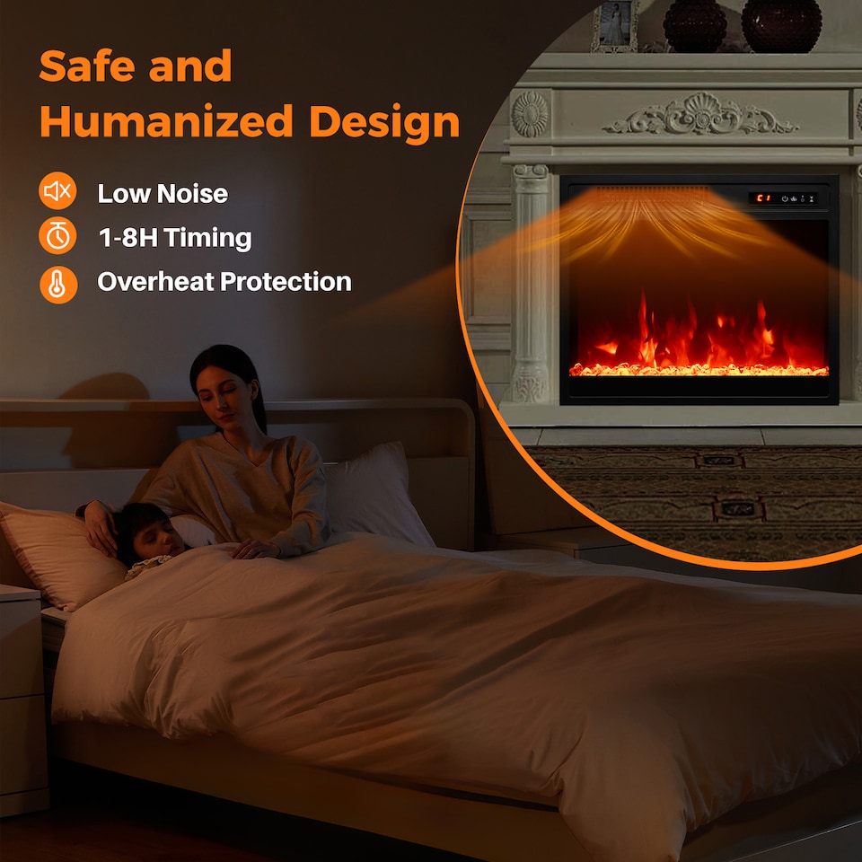 image 1 of COSTWAY Electric Fireplace Insert 750W/1500W Fireplace Black