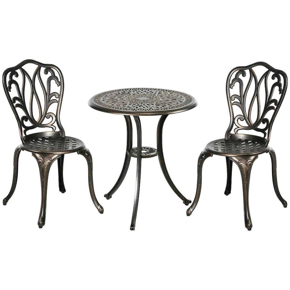 image 1 of Outsunny 3 Piece Patio Bistro Set Outdoor Table Set with Umbrella Hole